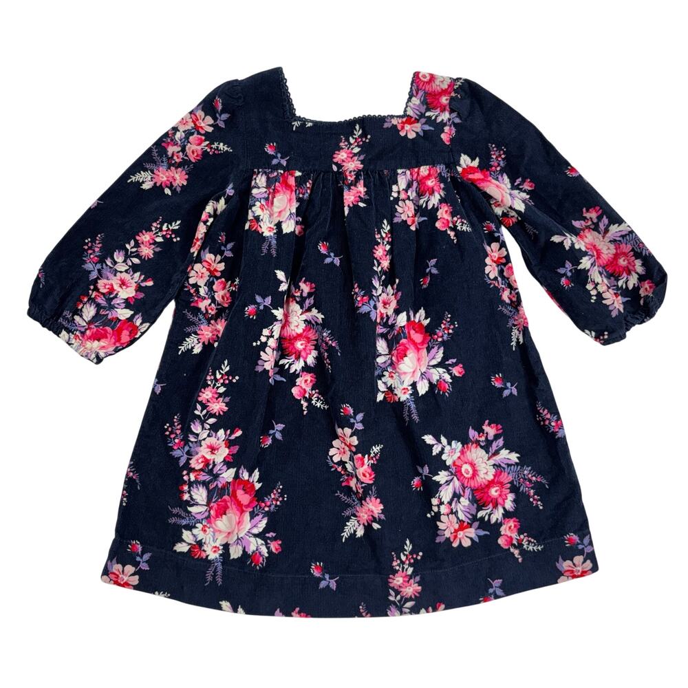 Baby GAP Toddler Girl Corduroy Floral Dress Navy Blue Pink 3T NWT Long Sleeve
